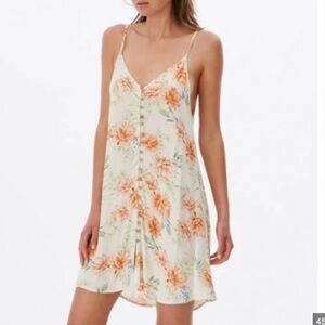 Rip Curl Floral Cream Slip Dress with Orange Blooms